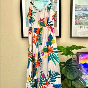 Old Navy Floral Midi Dress - White, Green, Orange, Pink